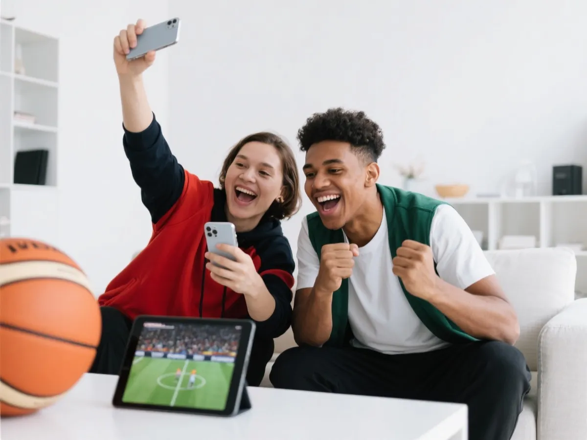 球迷通过移动设备观看篮球直播